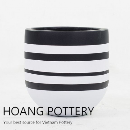 Tall Round Cement painting pots - Horizontal stripes