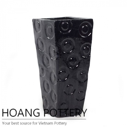 Black tall square pattern ceramic planter