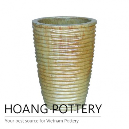 Cream wave tall round ceramic planter