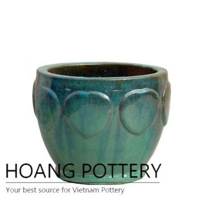 Green round heat ceramic planter