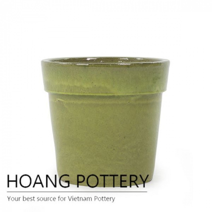 Light green low round ceramic planter