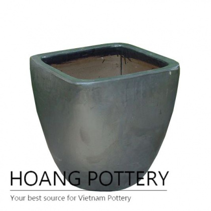 Matt black low square ceramic planter