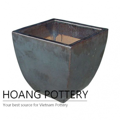 Matt black low square ceramic planter