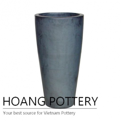 Matt black tall round ceramic patio pot