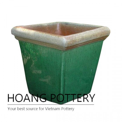 Medium green square ceramic planter