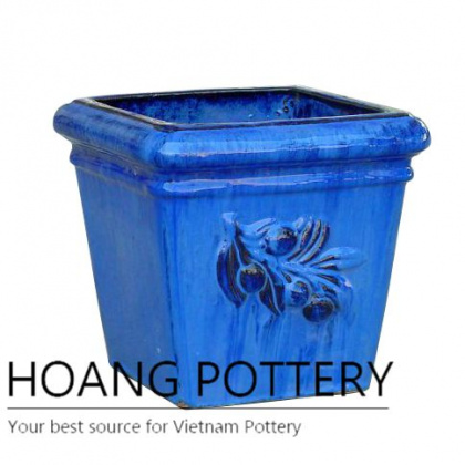 Olive blue pattern ceramic planter