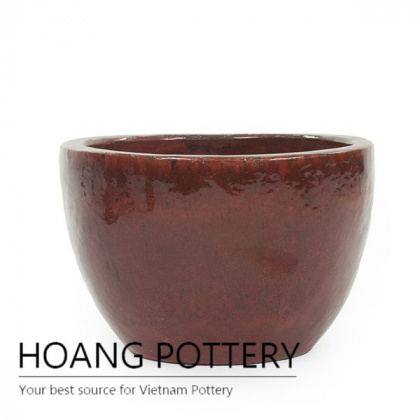 Red low round ceramic planter