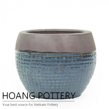 Rustic moss green round flower pot