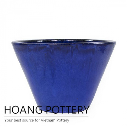 Simple round blue ceramic planter
