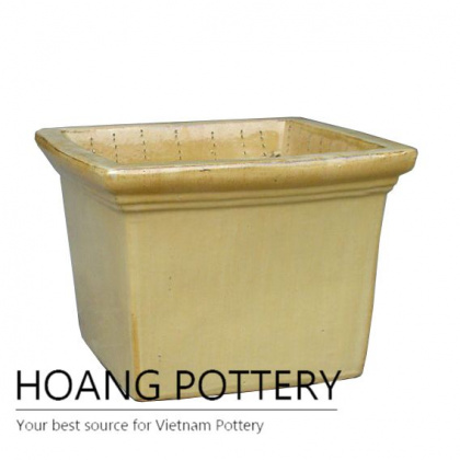 Small cream square ceramic pot