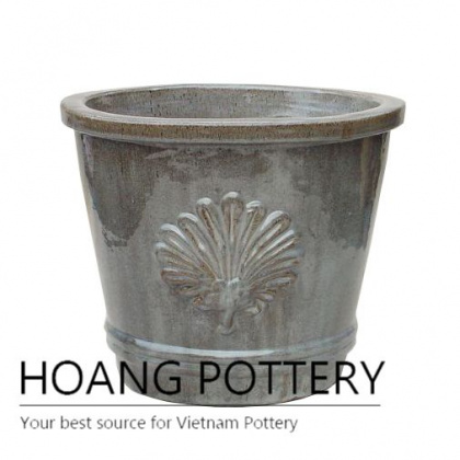 Smoke color round ceramic planter