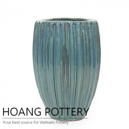 Tall round marble green ceramic garden pot