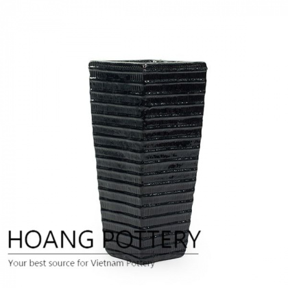 Tall square black cross ceramic planter