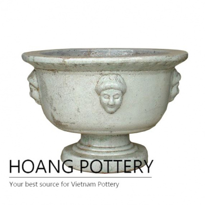 White ceramic low cup ceramic pot